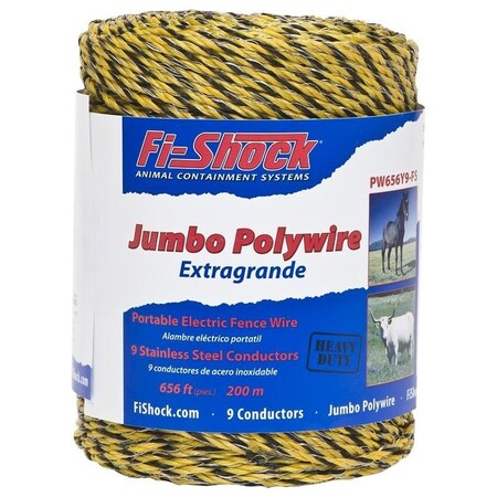 Zareba FiShock PW656Y9FS Polywire, Stainless Steel Conductor, Yellow, 656 ft L PW656Y9-Z/FS